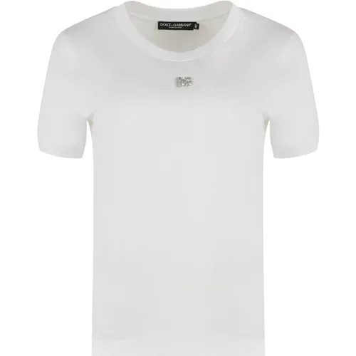 Kristallverziertes T-Shirt , Damen, Größe: M - Dolce & Gabbana - Modalova