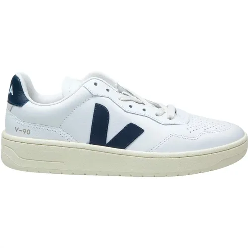 Weiße/blaue Ledersneakers , Herren, Größe: 41 EU - Veja - Modalova