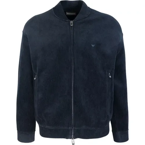 Blaue Bomberjacke Multistripe Velvet , Herren, Größe: M - Emporio Armani - Modalova