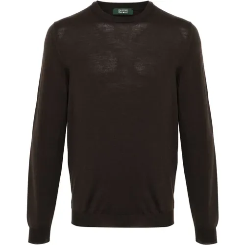 Brauner Strick-Crew-Neck-Pullover - Zanone - Modalova