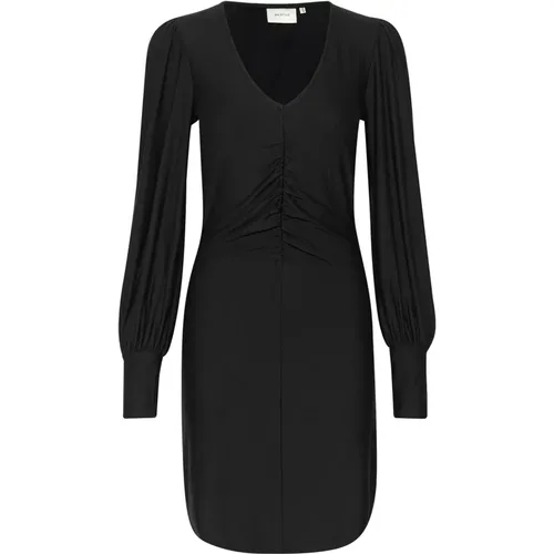 Schwarzes V-Ausschnitt Kurzes Kleid mit Puffärmeln , Damen, Größe: L - Gestuz - Modalova