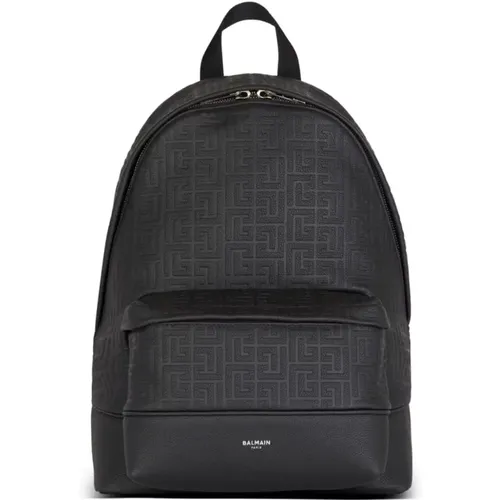 Leather Backpack with PB Maze Monogram , male, Sizes: ONE SIZE - Balmain - Modalova