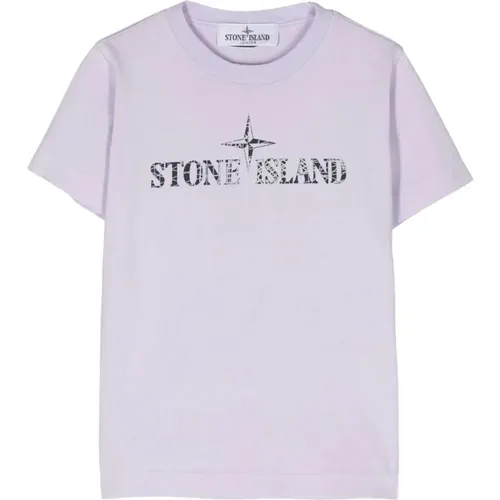 Lila Kinder T-Shirt mit Logo-Print - Stone Island - Modalova