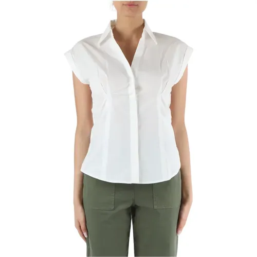 Short-sleeve V-neck cotton shirt , female, Sizes: L, M - Pennyblack - Modalova