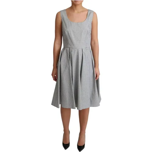 Graues gepunktetes Baumwoll-A-Linien-Kleid , Damen, Größe: M - Dolce & Gabbana - Modalova
