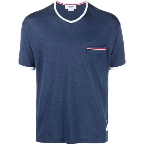 Stripe-Trim Pocket T-shirt , male, Sizes: XL, L - Thom Browne - Modalova