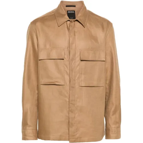Linen Overshirt Jacket , male, Sizes: S - Z Zegna - Modalova