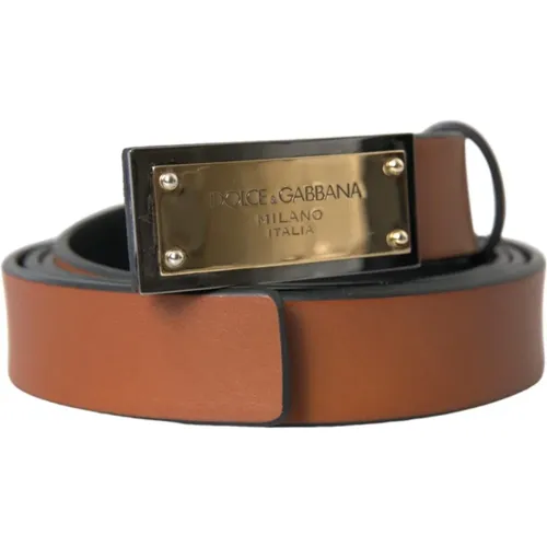 Braunes Leder-Logo-Gürtel - Dolce & Gabbana - Modalova