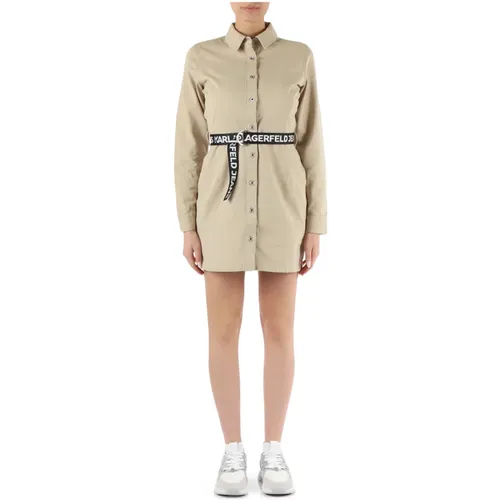 Cotton twill dress with belt , female, Sizes: L, S, M - Karl Lagerfeld - Modalova