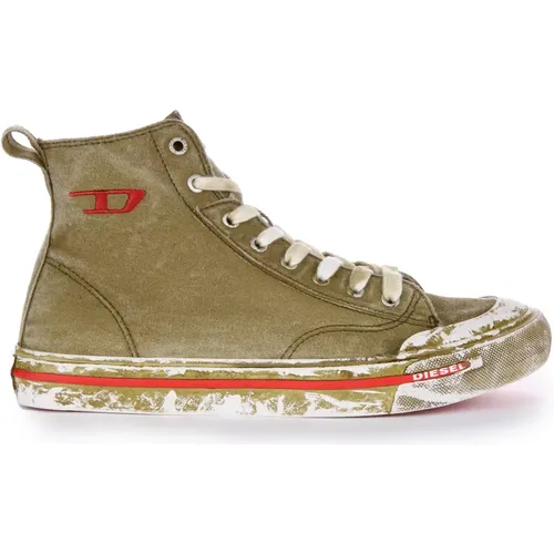 Canvas Mid-Top Trainers in Olive , male, Sizes: 8 UK - Diesel - Modalova