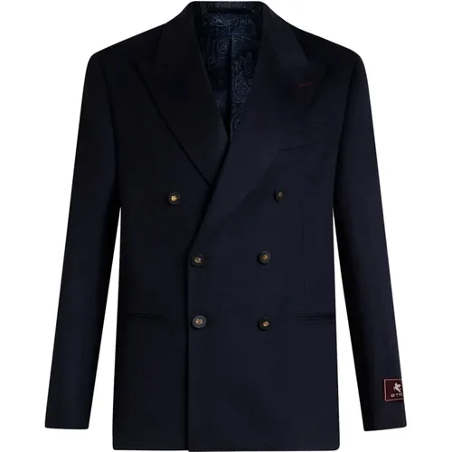 Navy Cashmere Double-Breasted Blazer , male, Sizes: XL - ETRO - Modalova