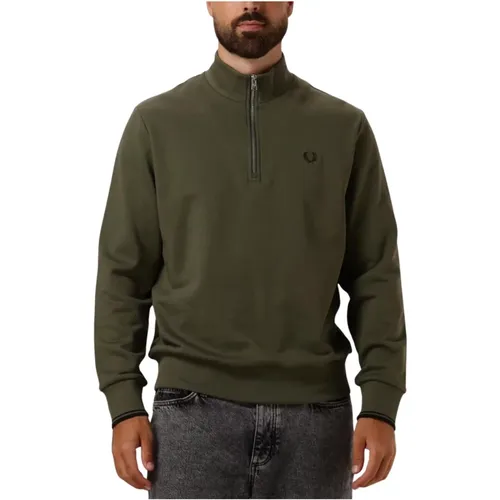 Herren Half Zip Grüner Sweatshirt , Herren, Größe: M - Fred Perry - Modalova