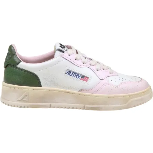 Vintage Leather Sneakers White/Pink/Green , female, Sizes: 6 UK, 5 UK, 4 UK - Autry - Modalova