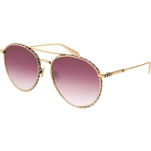 Sunglasses Am0179S-001 in Gold/Burgundy , female, Sizes: 58 MM - alexander mcqueen - Modalova