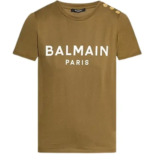 Bedrucktes Logo Baumwoll T-Shirt , Damen, Größe: XS - Balmain - Modalova