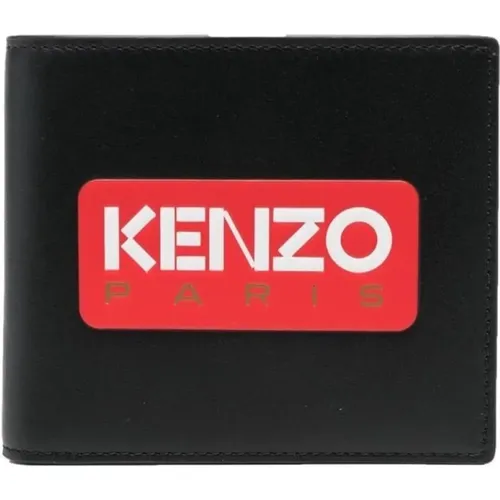 Schwarze Leder-Logo-Geldbörse,Faltbare Geldbörse aus glattem Leder - Kenzo - Modalova