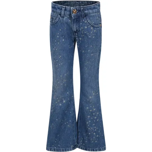 Blaue Flared Jeans mit Lurex Sternen - Versace - Modalova