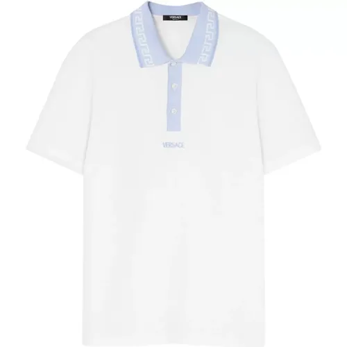 Barocco Print Polo Shirt Weiß , Herren, Größe: S - Versace - Modalova