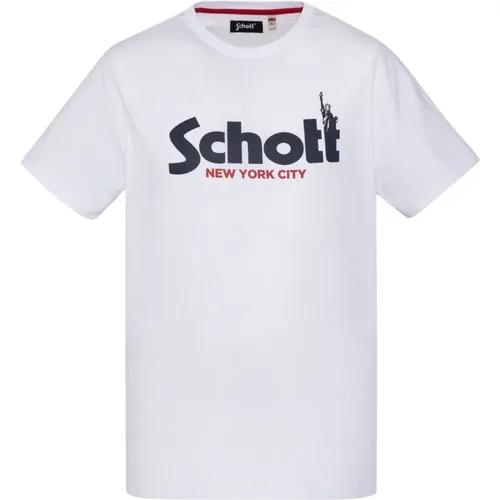 Baumwoll Logo TShirt Weiß Rundhals , Herren, Größe: XL - Schott NYC - Modalova