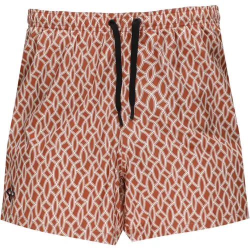 Rust-colored Geometric Swimshorts , male, Sizes: L - Tagliatore - Modalova