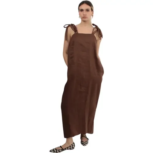 Braunes Leinenkleid mit Reißverschluss , Damen, Größe: 2XS - Max Mara - Modalova