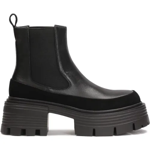 Schwarze Chelsea-Boots auf einer erhöhten Sohle mit Prägung , Damen, Größe: 40 EU - Kazar - Modalova