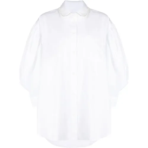 Weißes Baumwoll-Popeline-Hemd mit Harzperlen-Dekoration,Weiße Baumwollpopeline-Bluse mit Harzperlen-Detail - Simone Rocha - Modalova