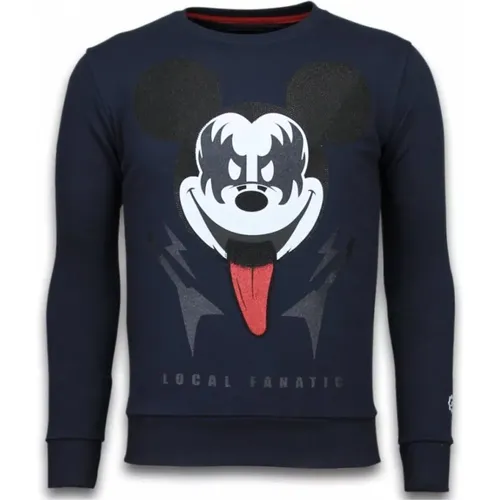 Kiss My Mickey Rhinestone - Herren Pullover - 5912B , Herren, Größe: M - Local Fanatic - Modalova