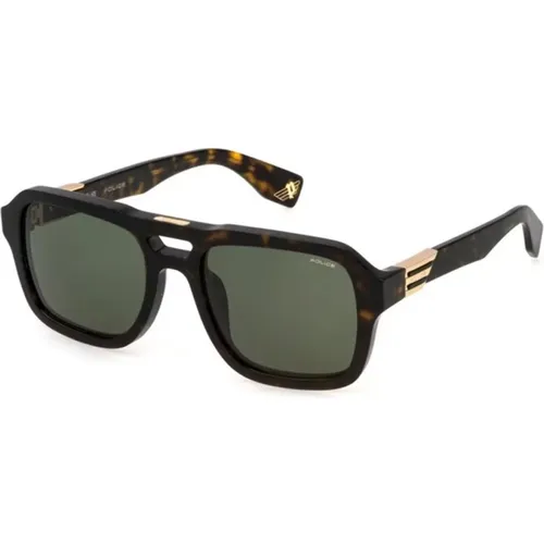 Dunkel Havana Grüne Sonnenbrille Modell Spln65 , unisex, Größe: 55 MM - Police - Modalova