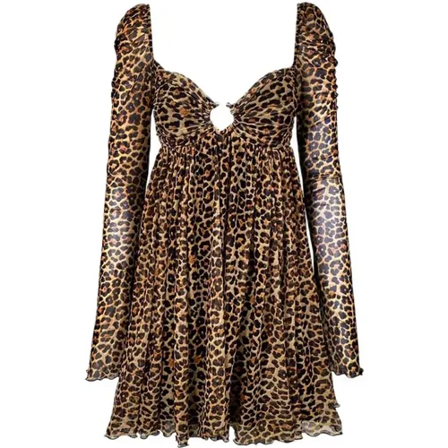 Leopardenmuster V-Ausschnitt Kleid , Damen, Größe: XS - Aniye By - Modalova