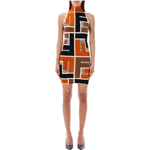 High-necked Sleeveless Dress Colour-block Jacquard , female, Sizes: XS - Fendi - Modalova