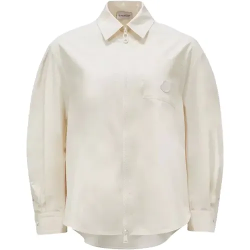 Baumwoll-Popeline-Zip-Up-Shirt Offwhite , Damen, Größe: XS - Moncler - Modalova