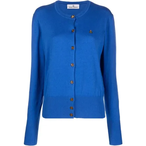 Blauer Baumwoll-Kaschmir Pullover mit Signature Orb Logo , Damen, Größe: L - Vivienne Westwood - Modalova
