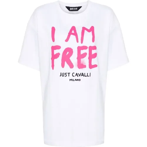 Weiße Grafik-T-Shirts und Polos , Damen, Größe: L - Just Cavalli - Modalova