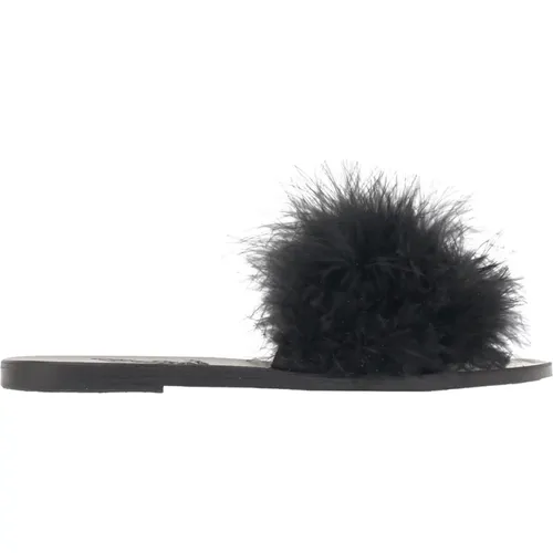 Mia Leather Sandals with Marabou Feathers , female, Sizes: 5 UK, 6 UK, 9 UK, 4 UK, 8 UK, 7 UK - Ancient Greek Sandals - Modalova
