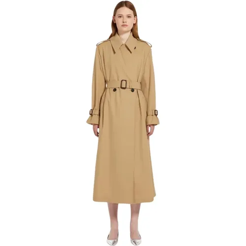 Beiger Wollmischung Doppelreiher Trenchcoat , Damen, Größe: 2XS - Max Mara Weekend - Modalova