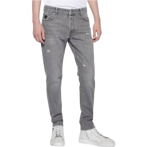Schmal geschnittene Jeans mit Rissen und H-Logo , Herren, Größe: W34 - John Richmond - Modalova