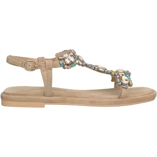 Rhinestone Square Toe Flat Sandal , Damen, Größe: 36 EU - Alma en Pena - Modalova