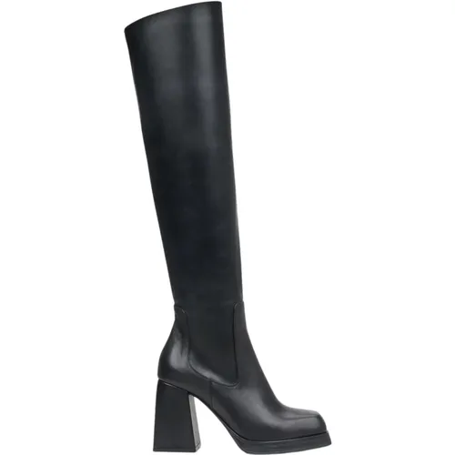 Damen Schwarze Leder Kniehohe Stiefel Er00112018 - Estro - Modalova