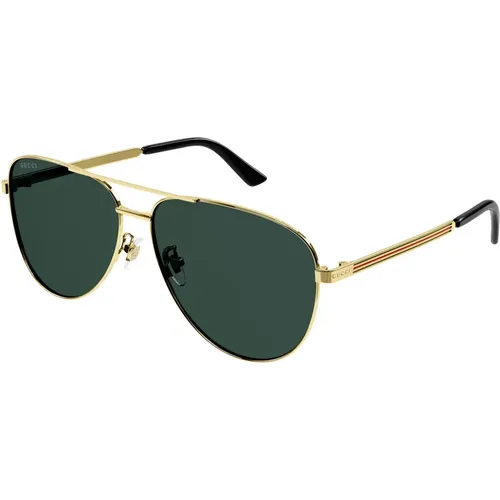 Gold/Grüne Sonnenbrille , Herren, Größe: 63 MM - Gucci - Modalova