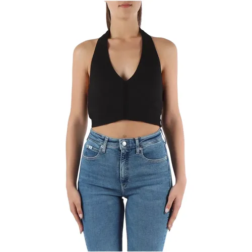 Stretch Crinkle Effect V-Neck Top , female, Sizes: M, S, XS - Calvin Klein Jeans - Modalova
