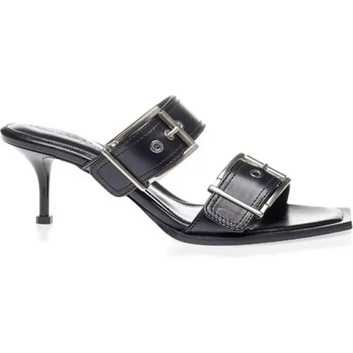 Schicke Schwarze Ledersandalen , Damen, Größe: 36 EU - alexander mcqueen - Modalova