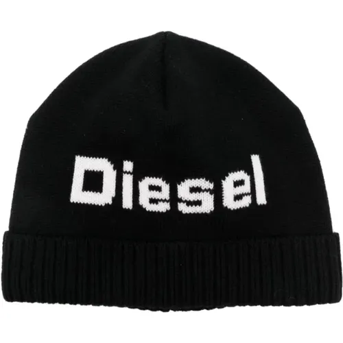 Beanie Hat with Logo Embroidery , unisex, Sizes: L - Diesel - Modalova