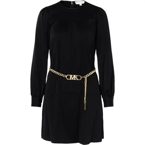 Schwarzes Satin Mini Kleid mit Gold Metall Gürtel , Damen, Größe: XS - Michael Kors - Modalova