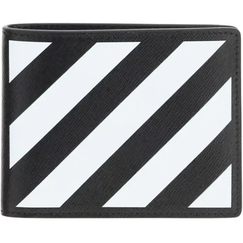 Diagonal Stripe Bifold Wallet in Black , male, Sizes: ONE SIZE - Off White - Modalova