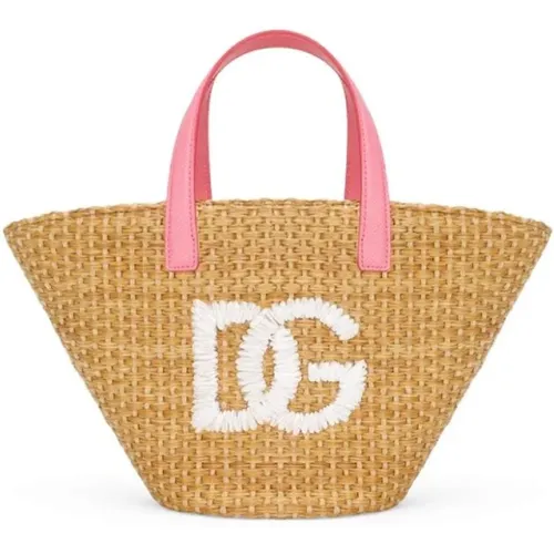Lederhandtasche mit Besticktem Logo - Dolce & Gabbana - Modalova