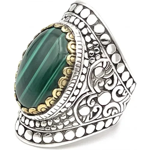 Sterling Silver Malachite Ring , unisex, Sizes: 60 MM, 58 MM - Jalan Jalan - Modalova