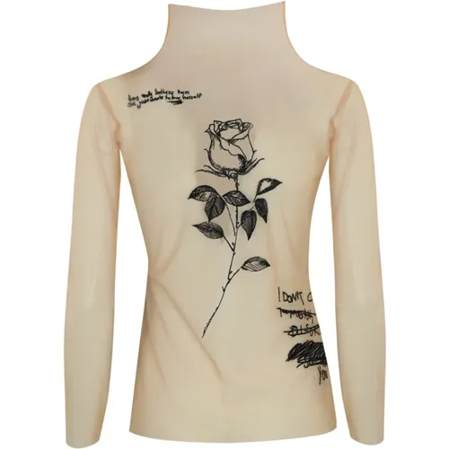 Durchsichtiges Mesh Langarm Blumen Top , Damen, Größe: XS - PATRIZIA PEPE - Modalova