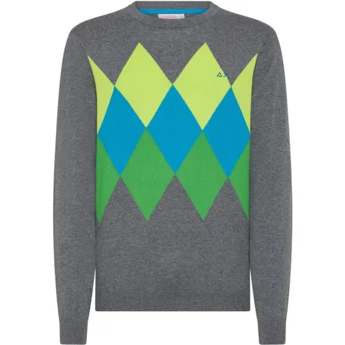 Grauer Round Argyle Pullover , Herren, Größe: M - Sun68 - Modalova