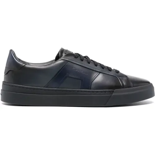 Leather Lace-Up Sneakers , male, Sizes: 7 1/2 UK, 10 UK, 9 1/2 UK, 7 UK, 6 1/2 UK, 8 1/2 UK, 8 UK - Santoni - Modalova